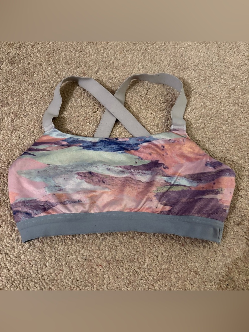 All In Motion girls size 6x Abstract Watercolor Print Sports Bra Pastel Colors